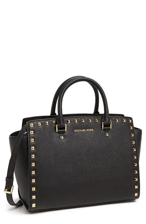 michael kors large black studded selma|Michael Kors selma saffiano.